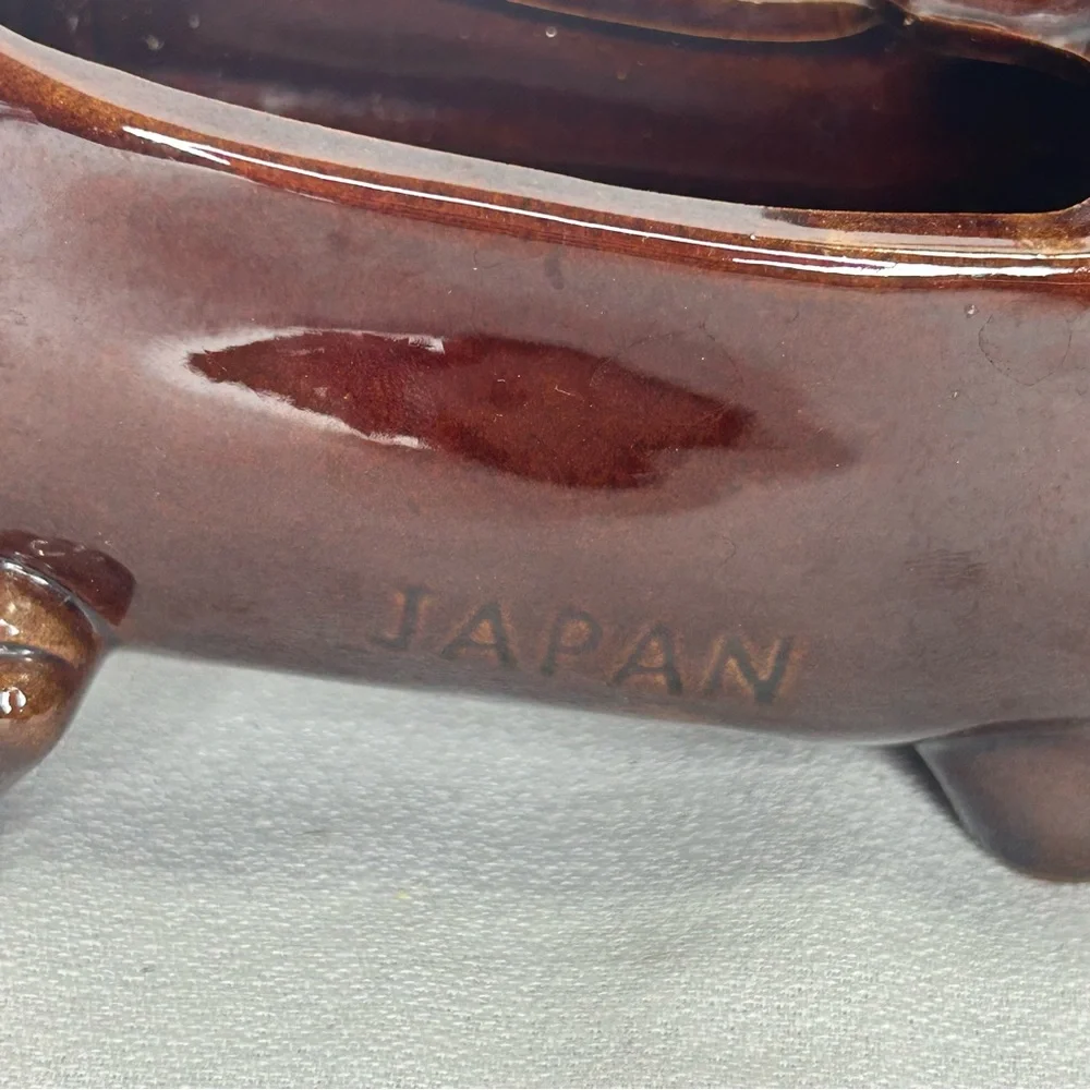 Vintage RedWare Terracotta Dachshund Planter Dresser Caddy Weiner Dog Dish 8”x5”
